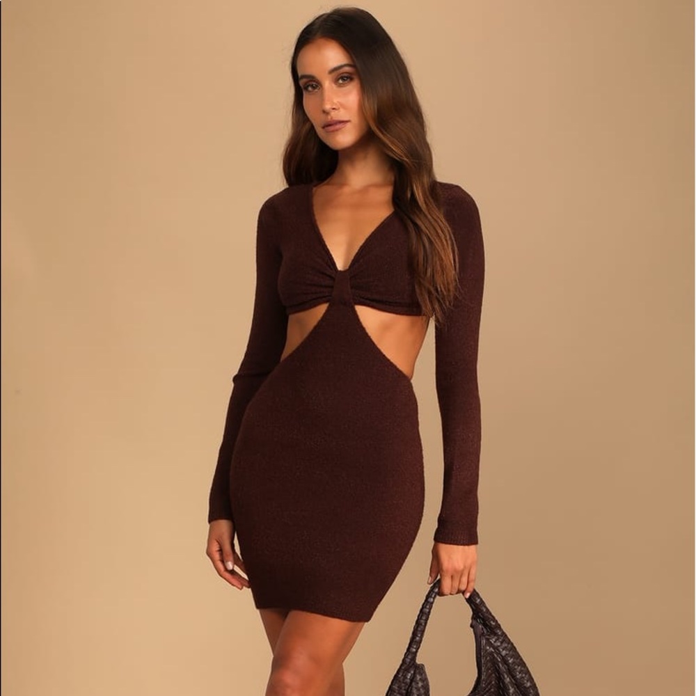 Perfect Season Brown Cutout Sweater Dress